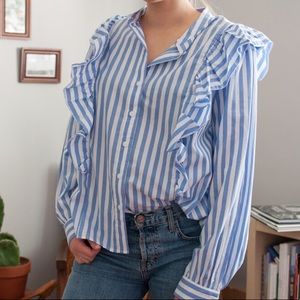 WHO WHAT WEAR striped blouse w ruffles